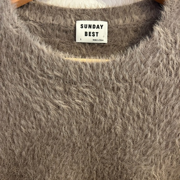 Sunday Best Fuzzy Taupe Crew Neck Sweater - Picture 2 of 6